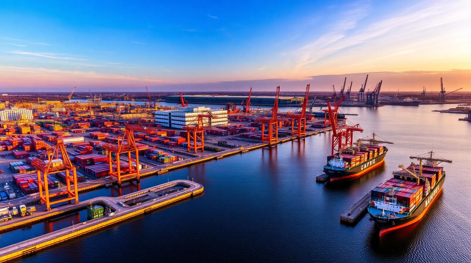 Provincie Antwerpen — Haven van Antwerpen met containerkranen en schepen — economische motor van de provincie